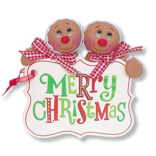 Gingerbread Couple w/Merry Christmas Sign - Handmade