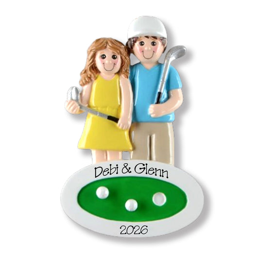 Two People Playing Mini Golf Personalized Couples Ornament