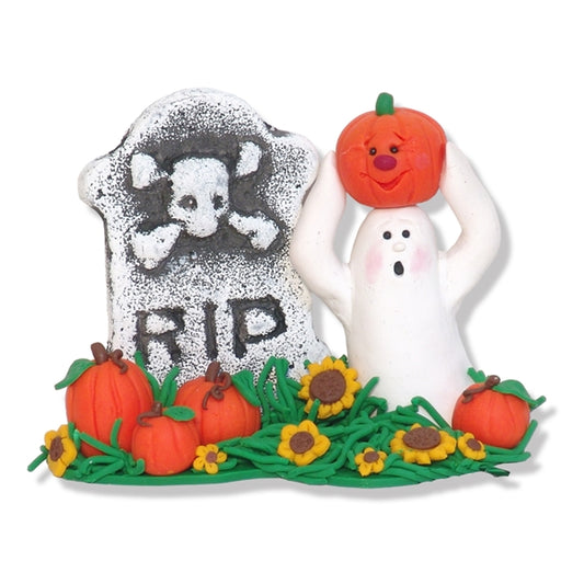 Ghost w/Pumpkin and Tombstone Halloween Figurine