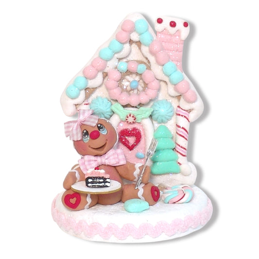 Gingerbread Clay Figure with Pastel Gingerbread House and Cake
