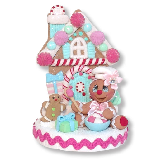 Gingerbread Clay Figure with Pastel Gingerbread House  - 2