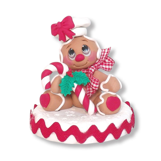 Gingerbread Clay Figure with Candy Cane Handmade Figurine