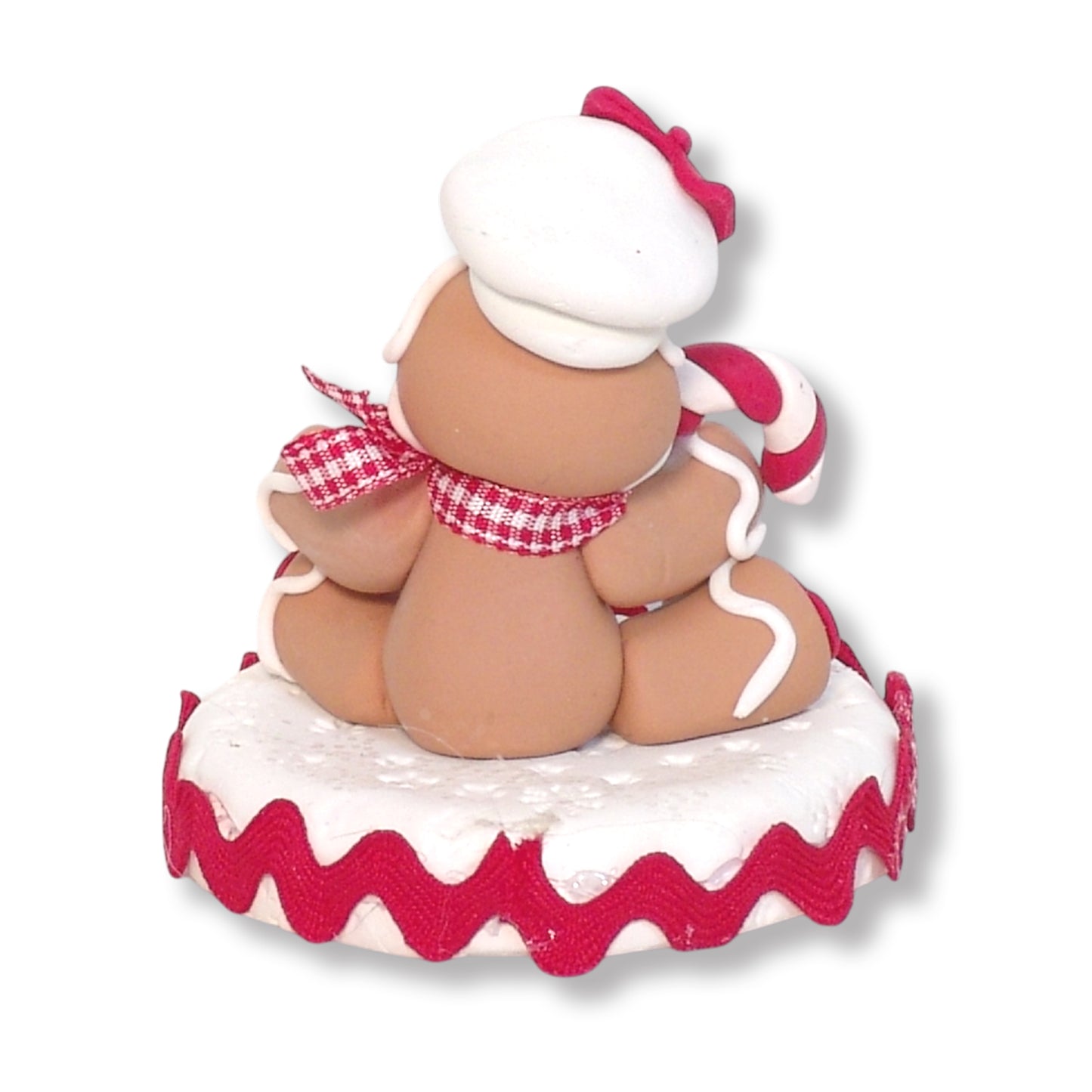Gingerbread Clay Figure with Candy Cane Handmade Figurine