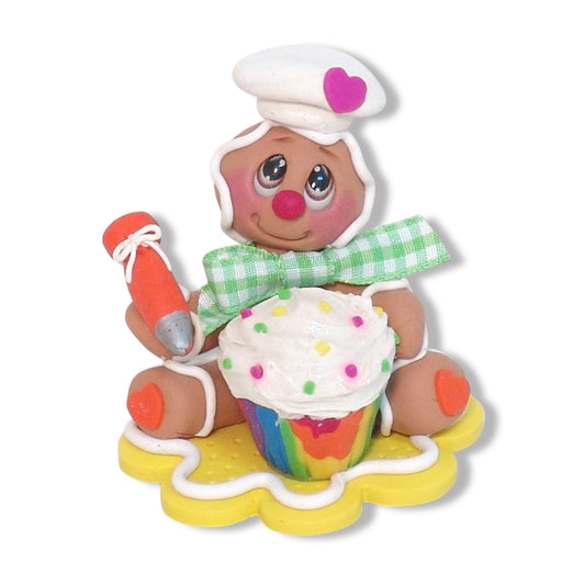 Gingerbread Clay Figure with Large Cupcake POLYMER CLAY Figurine