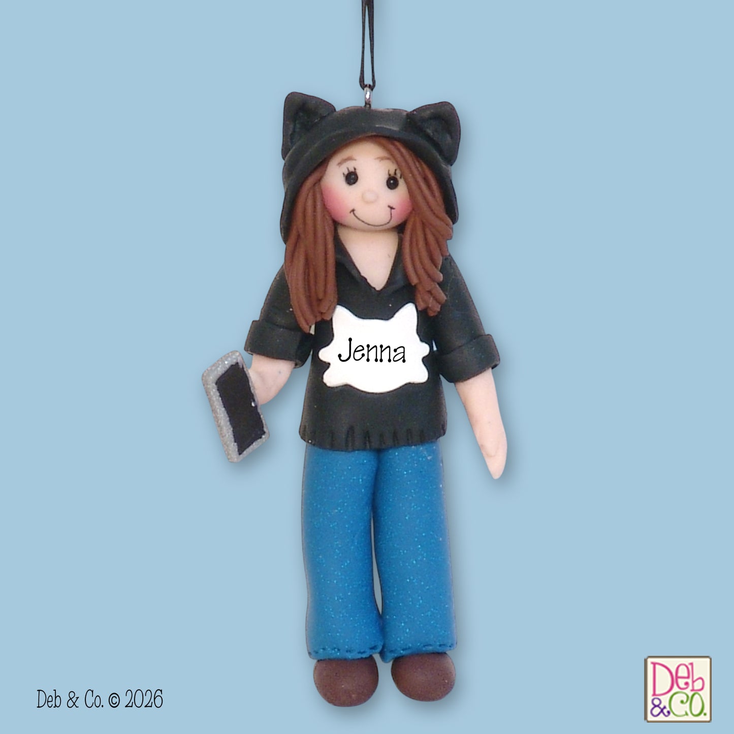 Girl in Cat Hoodie Handmade Christmas Ornament