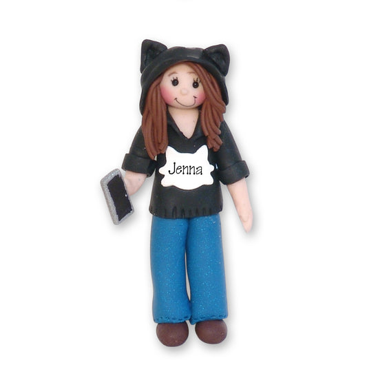 Girl in Cat Hoodie Handmade Christmas Ornament