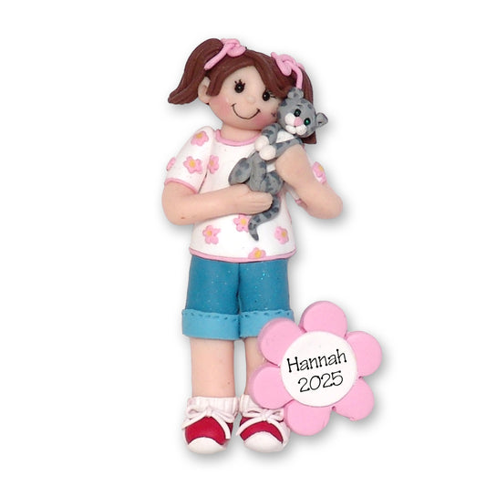 Girl with Kitten Handmade Personalized Ornament