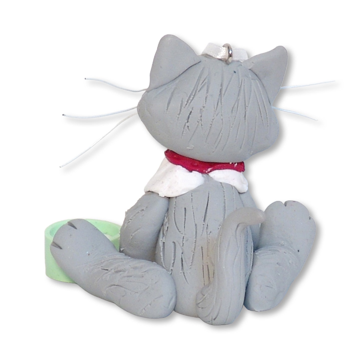 Gray & White KITTY CAT HANDMADE Polymer Clay Personalized Ornament