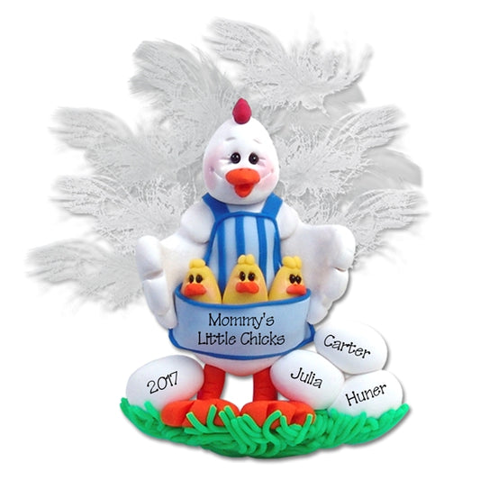 Mama Hen w/3 Baby Chicks - Personalized Ornament
