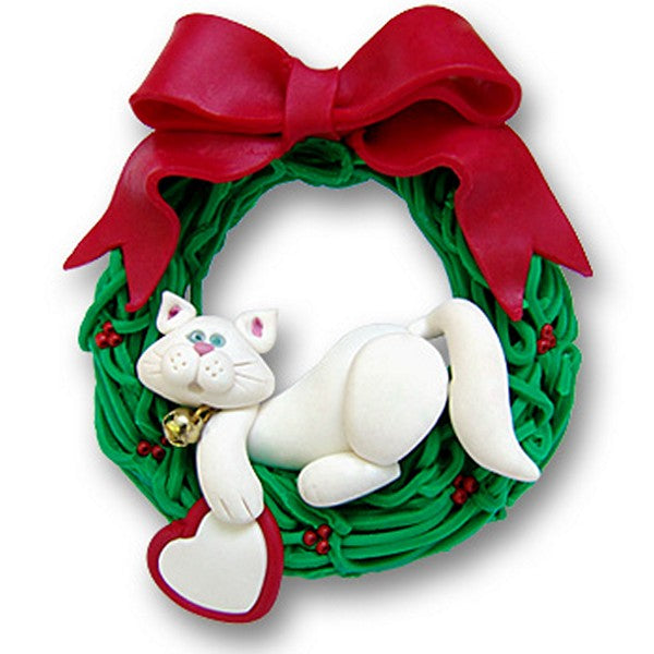 Cat in Wreath  Laying  Handmade Personalized Christmas Ornament