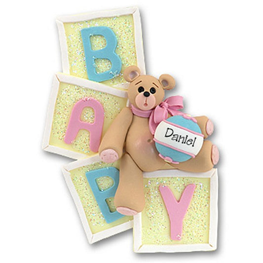 Bear on Blocks<br>Personalized<br>Baby Ornament