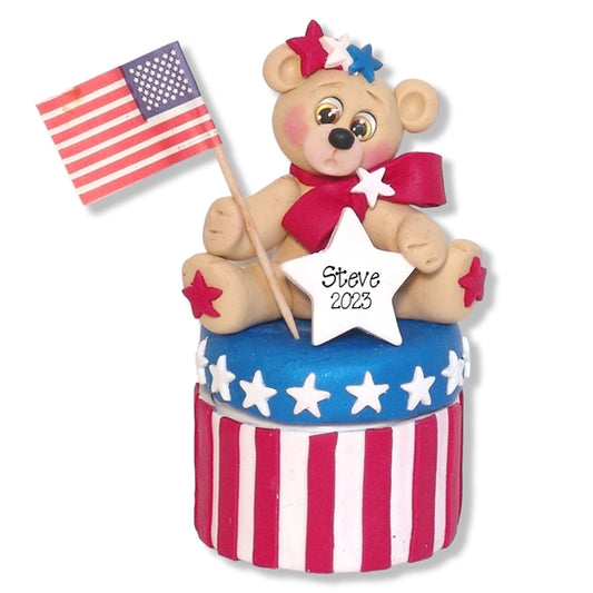 Personalized Patriotic Bear Polymer Clay Container