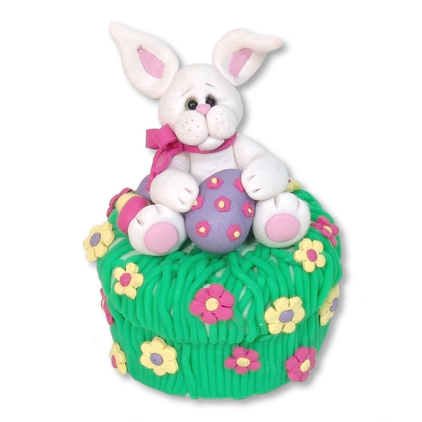 Bunny Rabbit Jar Handmade Polymer Clay Easter Gift or Decor