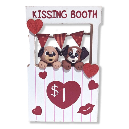 Two Puppies in Kissing Booth / Handmade Polymer Clay Valentine Decor