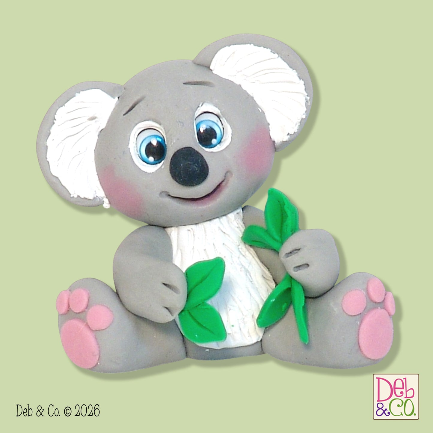 Koala Bear with Leaves HANDMADE POLYMER CLAY Figurine