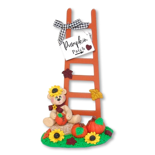 "Paulie's Pumpkin Patch" Handmade Bear with Wooden Ladder