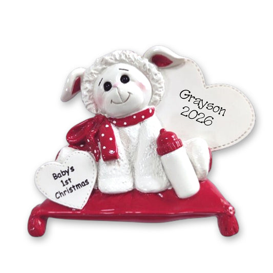 Little Lamb for Baby GIRL or Boy - Personalized Christmas Ornament - RESIN