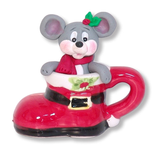 Christmas Mouse in Santa Boot Cup Figurine