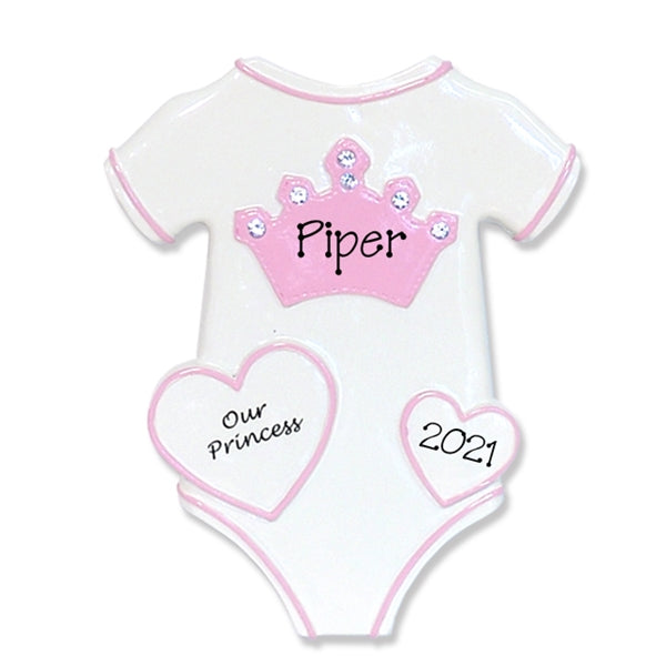 Onesie with Princess Crown for Girl Baby's 1st Christmas Ornament  - RESIN