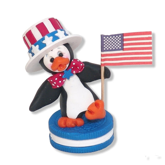 Patriotic Petey Penguin Personalized Christmas Figurine