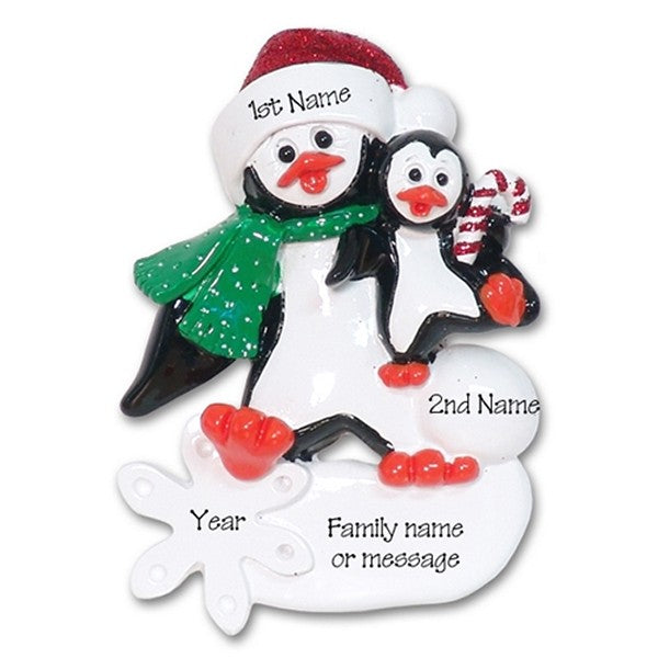 Petey & Polly Penguin Single Parent/Grandparent Ornament-1 Child RESIN