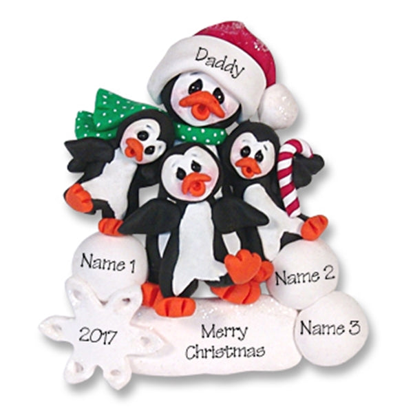 Petey & Polly Penguin Single Parent/Grandparent Ornament-3 Kids - Limited Edition