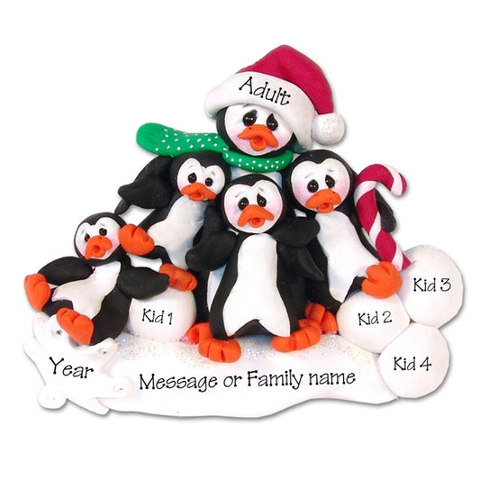 Petey & Polly Penguin Single Parent/Grandparent Ornament - 4 Kids - Limited Edition