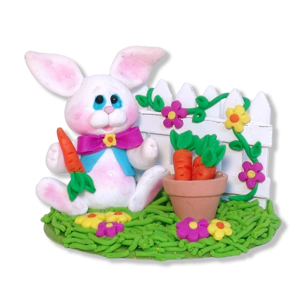 Bunny Rabbit with Picket Fence & Pot Figurine - Easter Decor