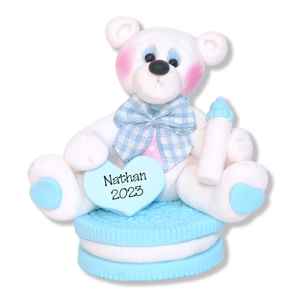 Polar Bear on Cookie Personalized Baby Figurine