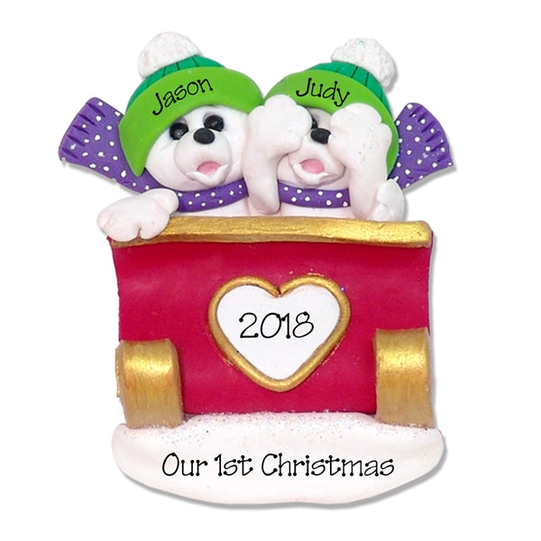 Polar Bear Couple in Sleigh Personalized Ornament - Limited Edition