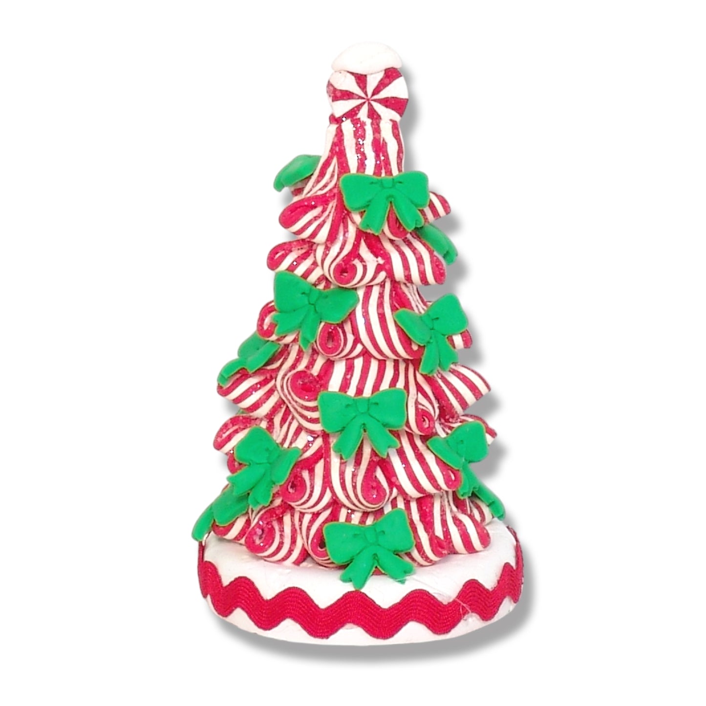 Peppermint Christmas Tree Ornament with Green Bows