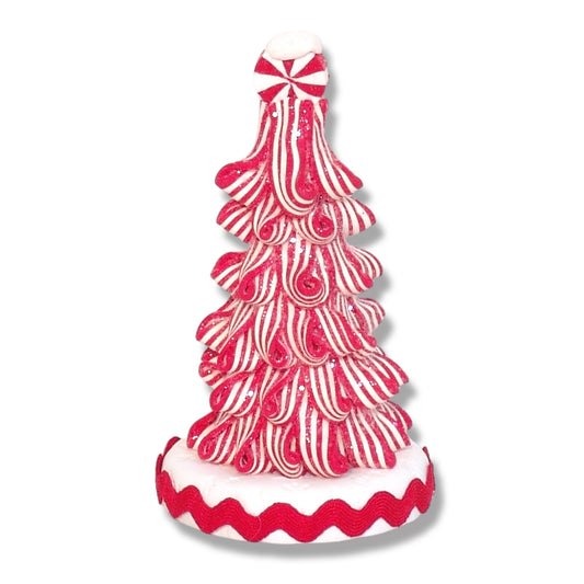 Retro Peppermint Christmas Tree Figurine