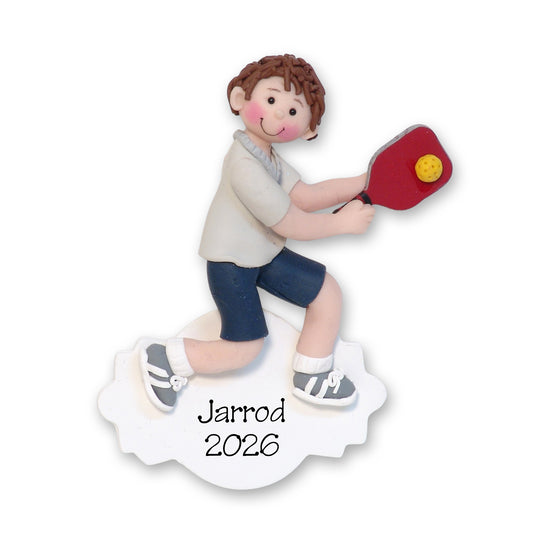 Male Pickle Ball Player Ornament - Handmade Polymer Clay