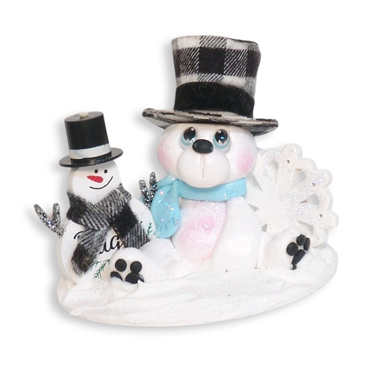 Polar Bear with Hat and Snowman Figurine