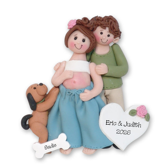 Pregnant Couple Expecting Parents Personalized Ornament with Puppy