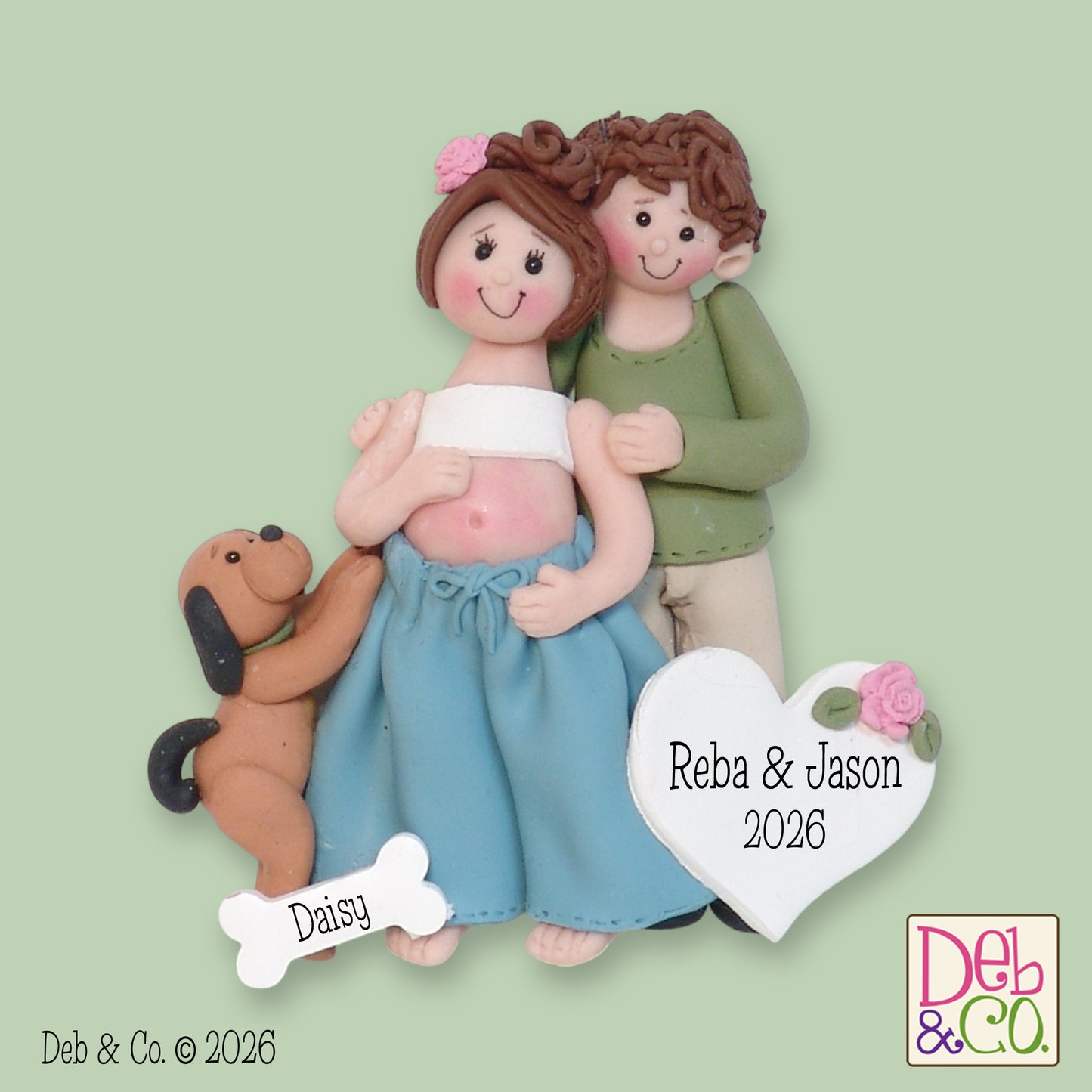 Pregnant Couple Expecting Parents Personalized Ornament with Puppy