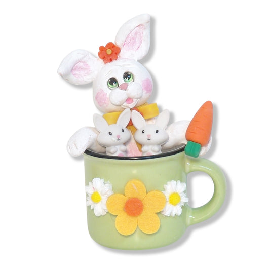 Bunny Rabbit in Miniature Coffee Mug - Polymer Clay