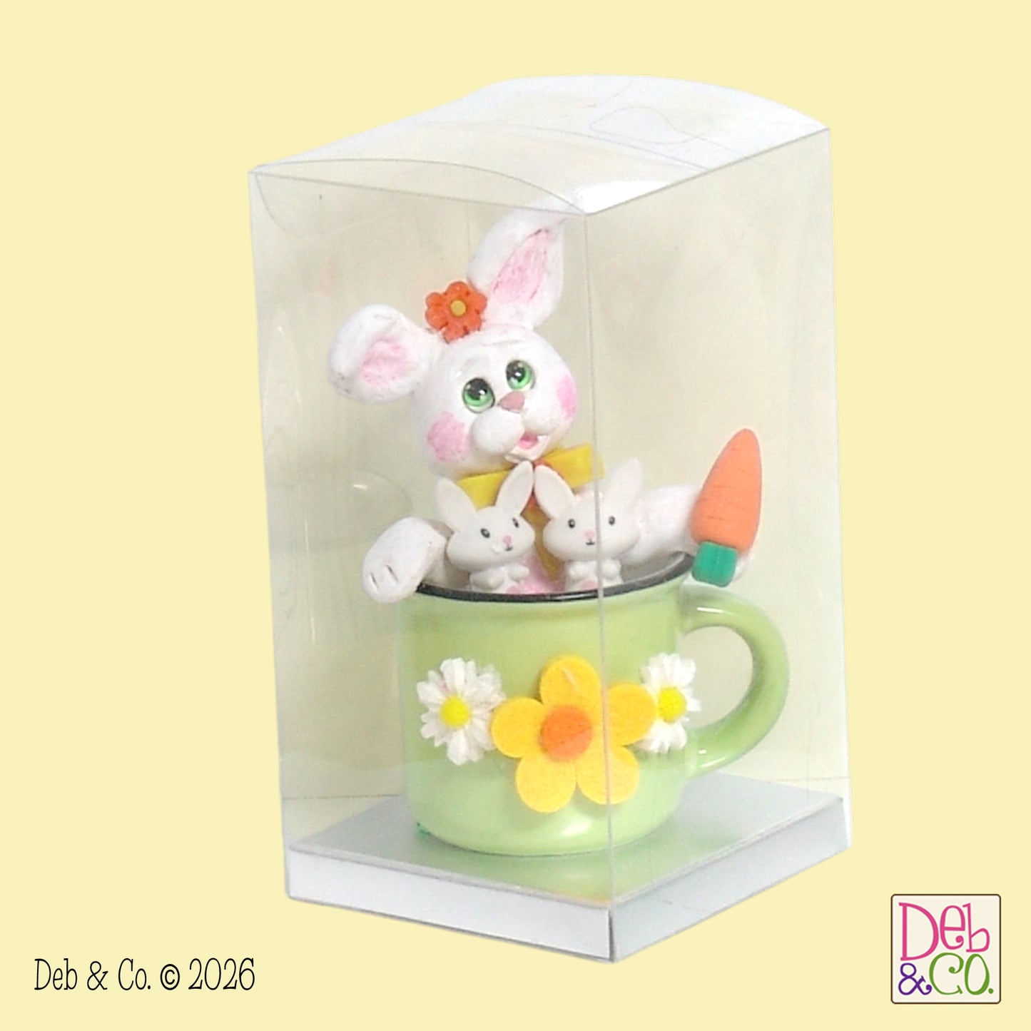 Bunny Rabbit in Miniature Coffee Mug - Polymer Clay