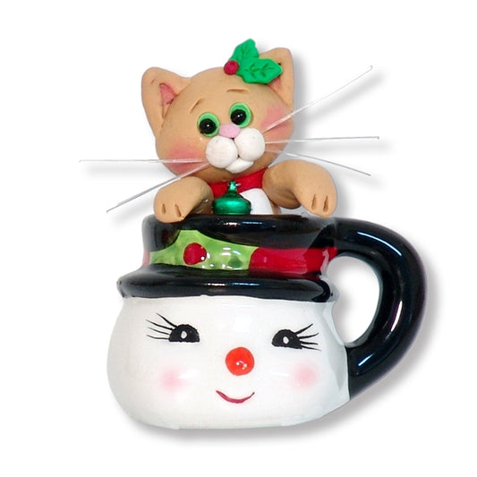 Orange Kitty Cat in Snowman Cup
