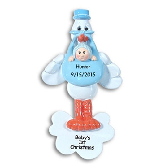 Stork w/Baby Boy<br>Personalized Baby Ornament