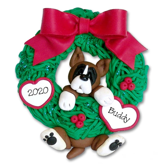Boxer Hanging in Wreath Personalized Dog Ornament - Limited Edition