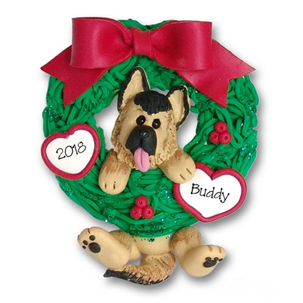 German Shepherd Hanging in Wreath Personalized Dog Ornament - Limited Edition