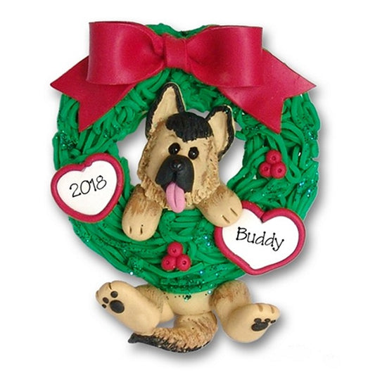 German Shepherd Hanging in Wreath Personalized Dog Ornament - Limited Edition