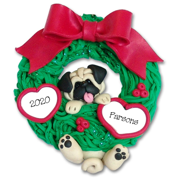 Pug Hanging in Wreath Personalized Dog Ornament - Limited Edition