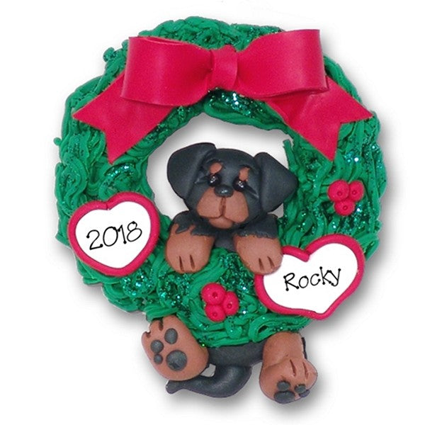 Rottweiler Hanging in Wreath Personalized Dog Ornament - Limited Edition