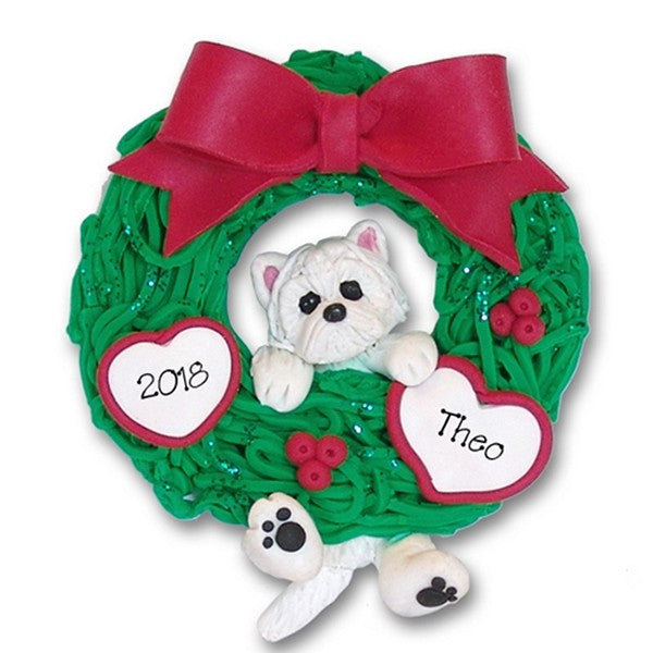 Westie Hanging in Wreath Personalized Dog Ornament - Limited Edition