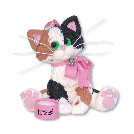 Calico  KITTY CAT HANDMADE Polymer Clay Personalized Christmas Ornament - Limited Edition