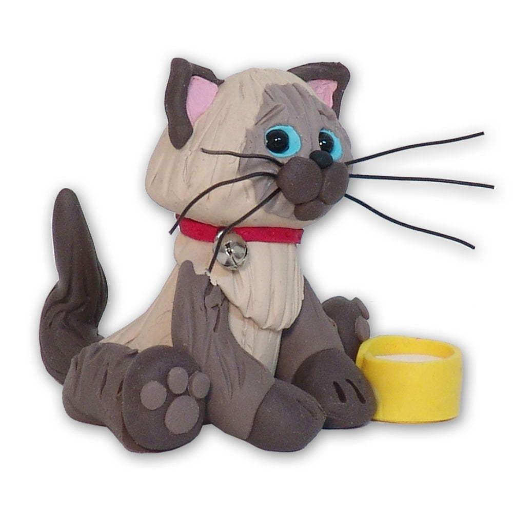 Siamese / Himalayan KITTY CAT HANDMADE Polymer Clay Personalized Christmas Ornament -With Christmas Lights