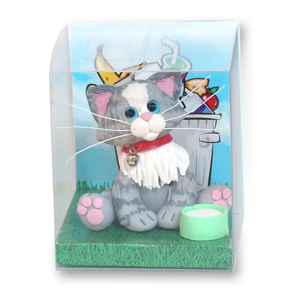Gray & White KITTY CAT HANDMADE Polymer Clay Personalized Ornament