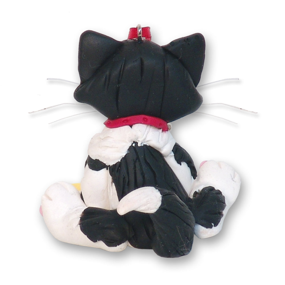 "Felix" Black & White Tuxedo Kitty Cat Personalized Ornament